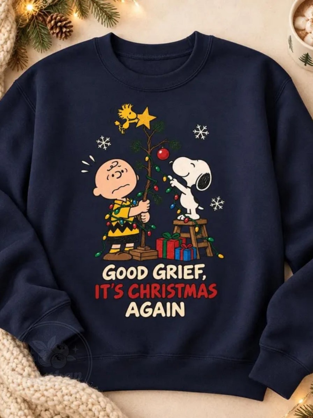 Navy 'Good Grief, It's Christmas Again' Crewneck Sweatshirt